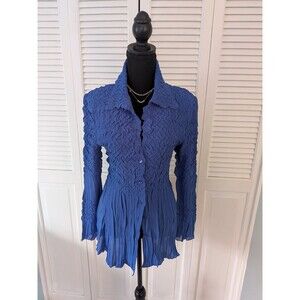Pleats Collection Pings Imports Jacket Womens M Cobalt Blue Cardigan Top Blouse